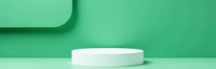 Aufkleber - White And Green 3d Pedestal Set Features A Wavy Green Backdrop, Geometric Platform Design, Ideal For Minimalist Product Display.