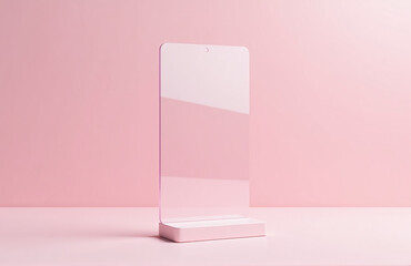 Poster - Transparent Product Display Stand Shown On Soft Pastel Background In Detailed 3d Render With Subtle Shadows And Highlights.