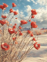 Wall Mural - ephemeral blooms against a dreamy sky, capturing desert floral resilience