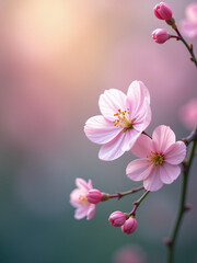Poster - Soft Focus Photograph Of A Serene Abstract Background Featuring Vibrant Colors And Delicate Spring Flowers In Bloom.