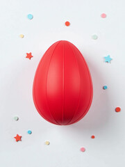 Aufkleber - Simple Yet Colorful Flat Lay Composition Featuring A Red Paper Easter Egg On A White Background With Minimal Design Elements.