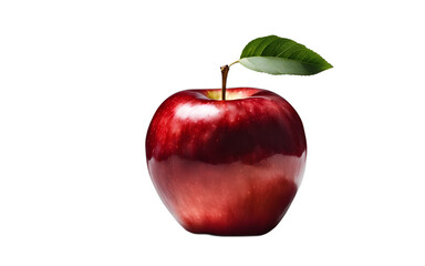 Poster - A bright red apple with green leaves on top, isolated on a empty plain background