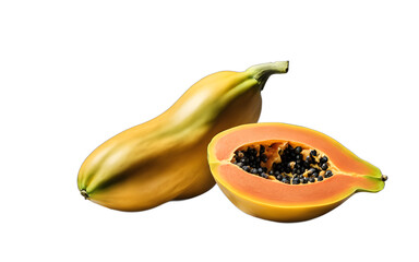 Fototapete - A bright yellow papaya with green undertones, isolated on a empty plain background