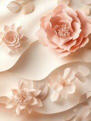 Poster - Elegant pastel paper art background with delicate flowers and leaves for a luxurious aesthetic Generative AI