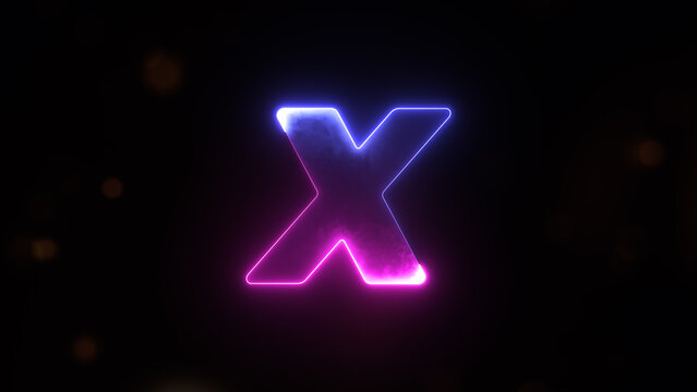 Glowing neon capital Latin alphabet X. English Language Letter X, Neon futuristic effect. Trendy font with glow lighting. Educational concepts