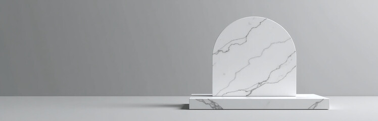 Aufkleber - Modern White Marble Product Is Displayed On A Gray Background In A Sleek And Empty Studio Setting With 3d Rendering.