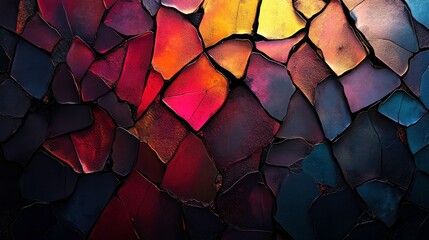 Poster - A vibrant, abstract texture of jagged, colorful shapes blending reds, yellows, and blacks, creating a dynamic visual composition.
