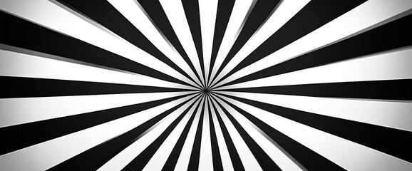 Poster - Abstract black and white radial stripes converging to a central point, creating a dynamic and visually striking design, suitable for a background or graphic element