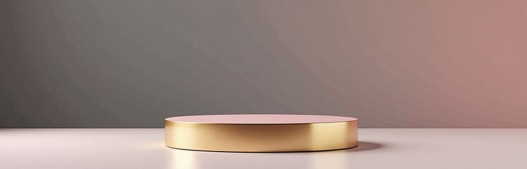 Poster - Gold, Black, And Pink Gold Cube Pedestal Stands Alone In A Minimalist Studio Room With An Abstract Luxurious 3d Design Aesthetic.