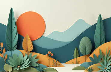 Poster - Geometric Shapes And A Natural Background Come Together In A Unique Combination Of 2d And 3d Paper Design Elements.