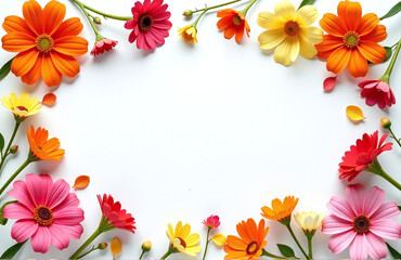 Aufkleber - Colorful Flower Frame With Flat Lay And Top View On A Clear White Background, Ideal For Spring Holidays.