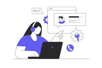 Poster - Technical support or customer service. Hotline consultant helps a customer providing them with valuable information. Flat Cartoon Vector Illustration, icon. Stylish abstract web