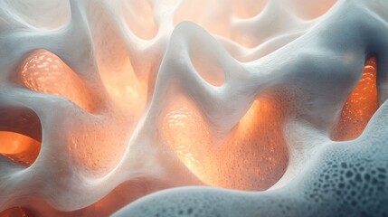 Poster - A close-up of abstract, organic textures featuring soft, illuminated curves and a blend of white and warm colors.