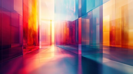 Poster - A vibrant, abstract space filled with colorful, translucent structures creating a surreal, light-filled environment.
