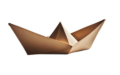 Poster - A floating paper boat symbolizing adventure and the unknown, isolated on a empty plain background
