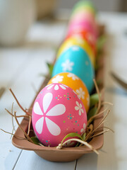 Poster - A Vibrant Display Of Colorfully Decorated Easter Eggs In A Single Row Adds Festive Charm To Any Table Setting Easily.