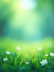 Aufkleber - A Vibrant Abstract Spring Landscape Featuring A Calming Mix Of Green And Blue Hues With Subtle Bokeh Effects In The Background.