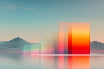 Poster - A futuristic vision where abstract genetic patterns converge with a desert-like mirage, the quiet