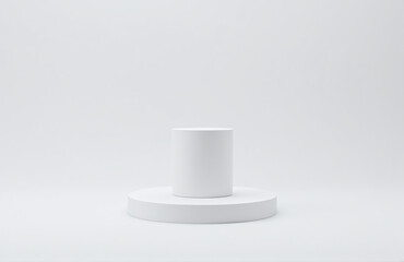 Poster - A Simple Geometric Cylinder Is Placed On A Small White Platform In An Isolated, 3d Display Background Image.