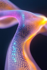 Poster - Macro shot of pulsating cellular structures glowing with neon hues, merging into fluid patterns on