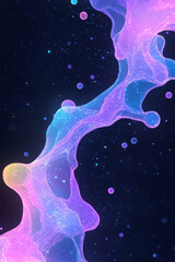 Poster - Macro shot of pulsating cellular structures glowing with neon hues, merging into fluid patterns on