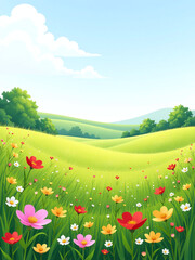 Aufkleber - A Serene Meadow Landscape With Vibrant Colors Set Against A Transparent Png Background Evokes A Sense Of Summertime Serenity.