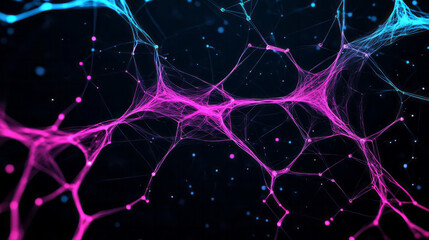 Poster - Minimalist arrangement of interconnected cells in a state of flux, accented by subtle neon