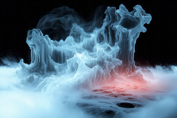 Poster - A surreal illustration of a biotic phantom cascade, with delicate, translucent lifeforms flowing in