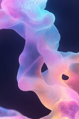 Poster - Macro shot of ethereal bioluminescent cells cascading in a ghostly flow, delicate neon glows