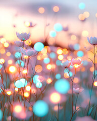 Poster - Dreamlike composition where microscopic molecular orbs and filaments resonate with soft neon light,