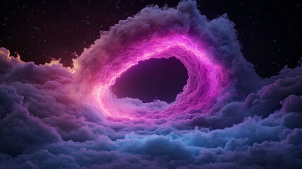 Poster - Painterly composition of a drifting microbial vortex, with organic textures and iridescent neon