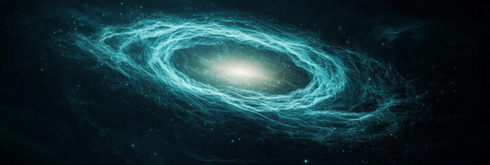 Poster - Ethereal composition of a microbial vortex drifting through a void, soft gradients of deep blue and