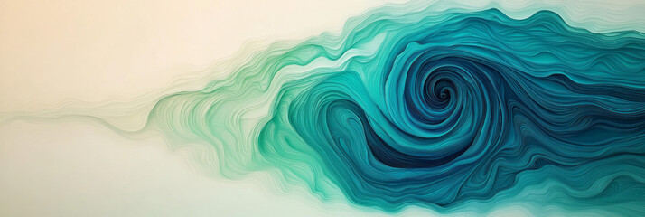 Poster - Ethereal composition of a microbial vortex drifting through a void, soft gradients of deep blue and