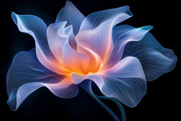Poster - Ethereal digital painting of a flower emerging from darkness, its luminous petals interlaced with