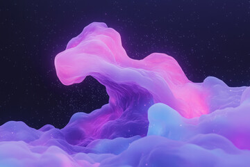 Poster - Cosmic-inspired scene where translucent, intertwined shapes merge with digital neon pulses,