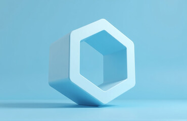 Aufkleber - A Minimalist, Abstract 3d Geometric Shape Sits On A Blue Background, Awaiting Product Design Mockup And Display.