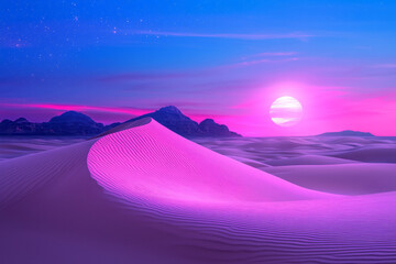 Poster - Mystical desert twilight â€“ A surreal desert vista where soft, undulating dunes meet a deep blue