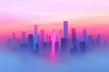 Aufkleber - harmonic urban twilight â€“ a modern cityscape at dusk, where sleek skyscrapers reflect the soft