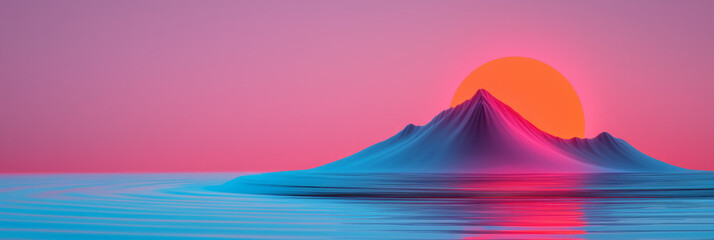 Poster - Minimalist design of a still pond showing subtle ripples, where unexpected neon tones disrupt the