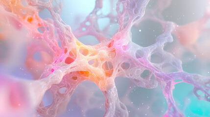 Poster - Ethereal digital painting of abstract neural networks made of light, where interconnected nodes and