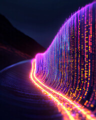 Poster - Energetic abstract design combining fragmented digital elements, pulsating data streams, and sharp