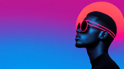 Poster - Futuristic collage blending a confident silhouette with luminous neon crown elements and rich deep