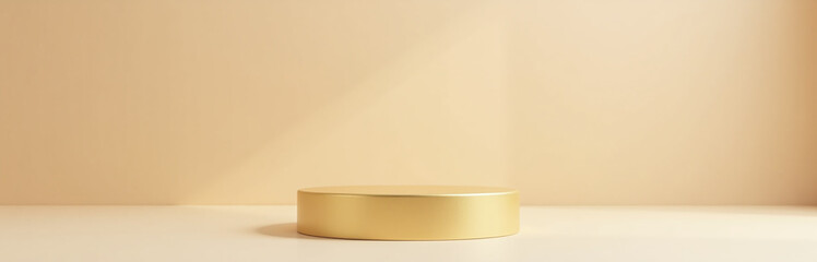 Aufkleber - A Gold Product Stand Or Pedestal Sits On A Blank Backdrop In Front Of An Empty Space With A 3d Rendered Advertising Display.