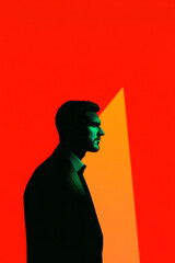 Aufkleber - Modern minimalist portrait of a figure in sharp, tailored attire, illuminated by ambient light and
