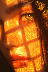 Poster - Dreamlike close-up capturing a dignified expression bathed in ambient light and subtle gold
