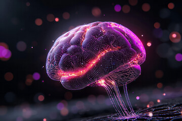 Poster - Surreal illustration featuring a luminous brain with cascading digital overlays and fractal