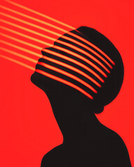 Poster - Minimalist editorial style with a crisp silhouette of a thinker, overlaid by dynamic, radiant lines
