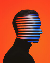 Poster - Minimalist editorial style with a crisp silhouette of a thinker, overlaid by dynamic, radiant lines