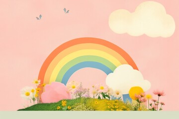 Wall Mural - collage retro dreamy rainbow outdoors painting nature.