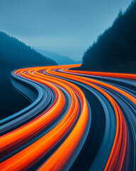 Aufkleber - Dynamic composition of light trails forming a curved bridge between two contrasting worlds--one